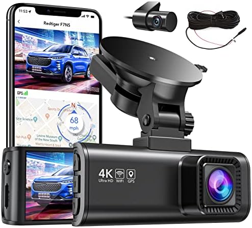 [F7NS+מצלמה אחורית ברכב] -ארדטיגר F7NS 4K CANACH CAF עם Wi-Fi GPS קדמי ומצלמה אחורית ברכב וכבלים ברכב